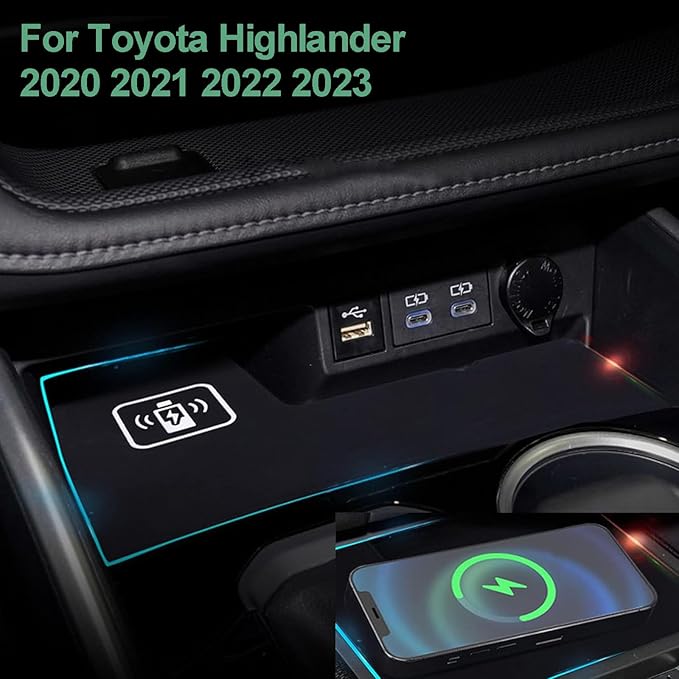 YIYUQIN Car Wireless Charger for Toyota Highlander 2020 2021 2022 2023 Accessories15W Fast Charger Pad Non-Slip Wireless Car Charger
