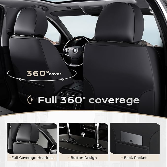 Coverado Car Seat Cover, Cover for Cars Front Seat, Premium Leather, Universal Fit Waterproof Seat Protectors, Car Seat Cushion Non-Slip for Most Cars-BlackGray