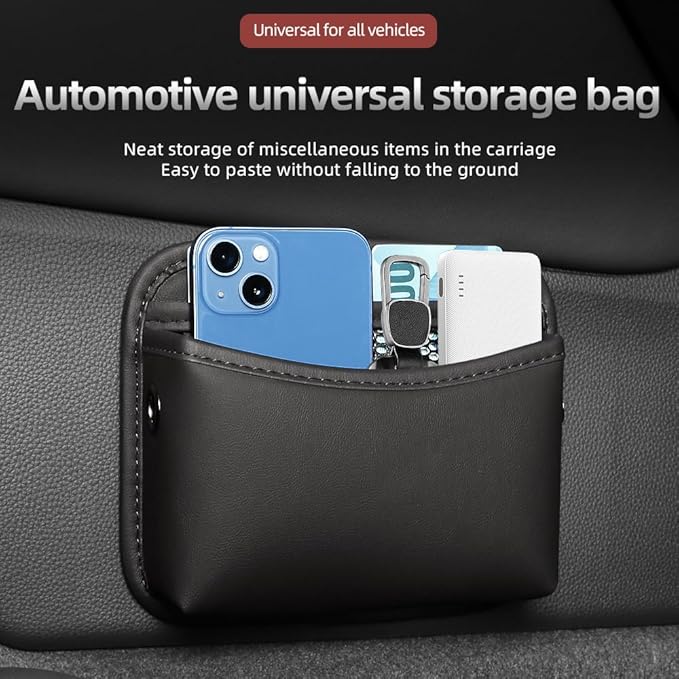 Car Seat Side Pocket Organizer - PU Leather Auto Door Console Mini Storage Bag for Keys, Phone, Sunglasses, Registration, and Documents (Dark Red)
