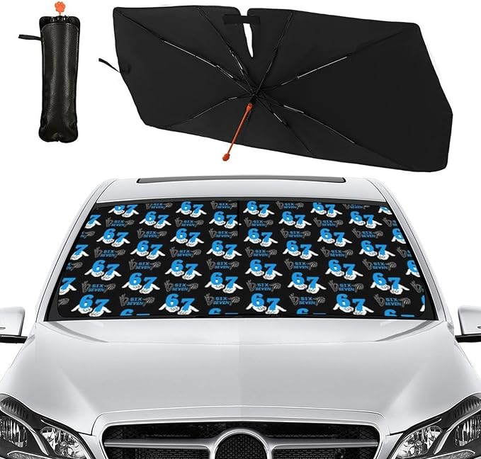 Socira Funny Six Seven Car Windshield Sunshade Umbrella Foldable Umbrella Sun Shade Windshield Cover Sunshade Car Accessories Blocks Uv Rays Keeps Cool (57" X 30")