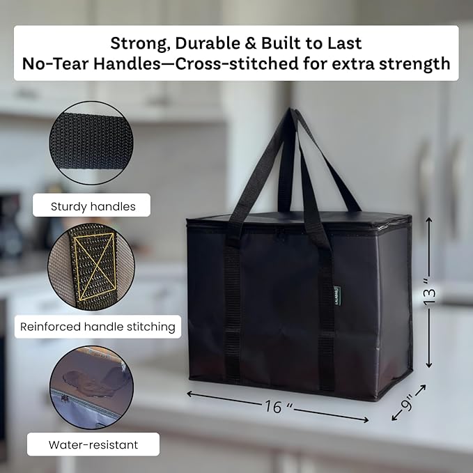 2-Pack Insulated Reusable Grocery Bags – Large Cooler Tote for Cold & Hot Food, Stays Upright, Durable, Foldable for Travel and Delivery