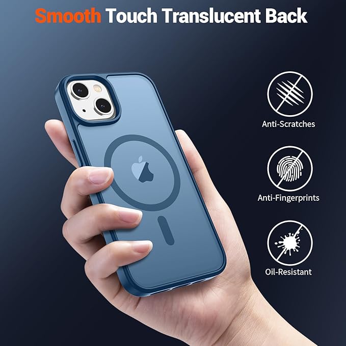 SUPFINE Magnetic for iPhone 15 Case (Compatible with MagSafe) (Military Grade Drop Protection) Slim Translucent Matte Shockproof with Anti-Fingerprint Phone Case,Deep Blue