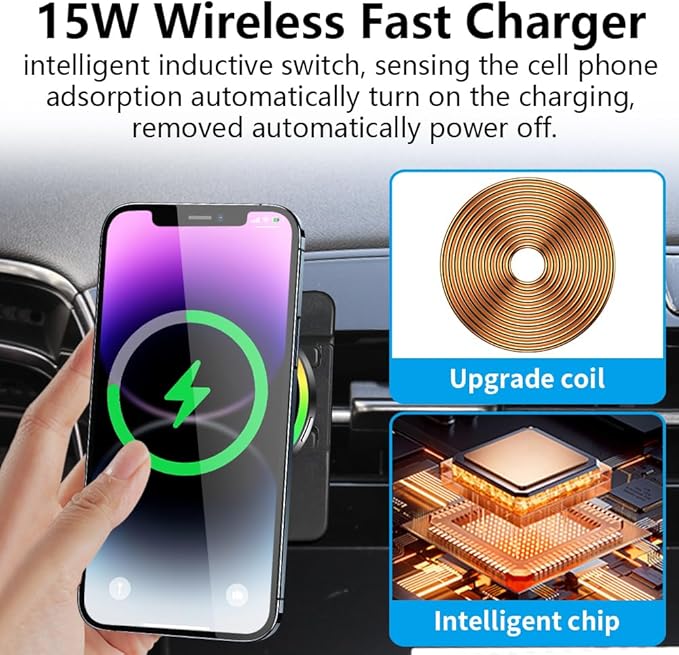 Car Magnetic Phone Mount for Hyundai Tucson 2022 2023 2024 and Hyundai Santa Cruz 2022-2024 Auto Accessories Best Cellphone Holder Fast 15W Wireless Charger Cell Phones Charging Screen Stand