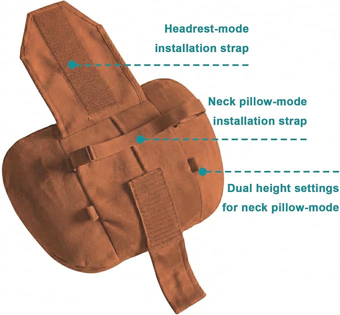 2PCS Car Pillow for Car Neck Pillow for Driving Seat Neck Support Soft Cushion Back Support Head-Rests for Vehicle Sleeping with Elastic Adjustment Strap (Brown, Head)