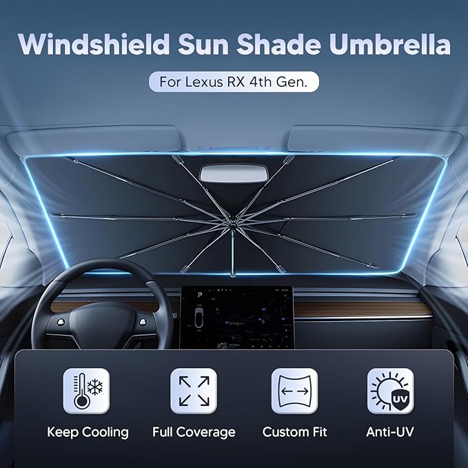 Autorder Windshield Sun Shade Umbrella for 2016-2022 Lexus RX Accessories,Upgraded Ice Crystal Material,Easy Setup Umbrella Sunshade for Car Windshield,100% Sun Blocking