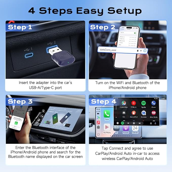 Carlinkit Mini Ultra Wireless CarPlay & Android Auto Adapter - Plug & Play Dongle for iPhone & Android, Convert Wired to Wireless, USB-A/USB-C Fast Connection, Compatible with OEM Wired Cars