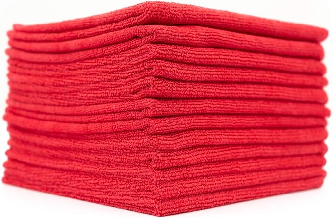 The Rag Company - All-Purpose Microfiber Terry Cleaning Towels - Commercial Grade, Highly Absorbent, Lint-Free, Streak-Free, Kitchens, Bathrooms, Offices, 300gsm, 12in x 12in, Red (12-Pack)