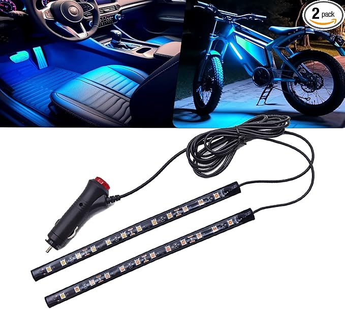 LED Interior Lights DC 12V Seat Ambient Light Cigarette Lighter, Car Uncer Dash LED Light Strip DRL Daylight Strip Car Icyblue Atmosphere Lights-2 splitters in1