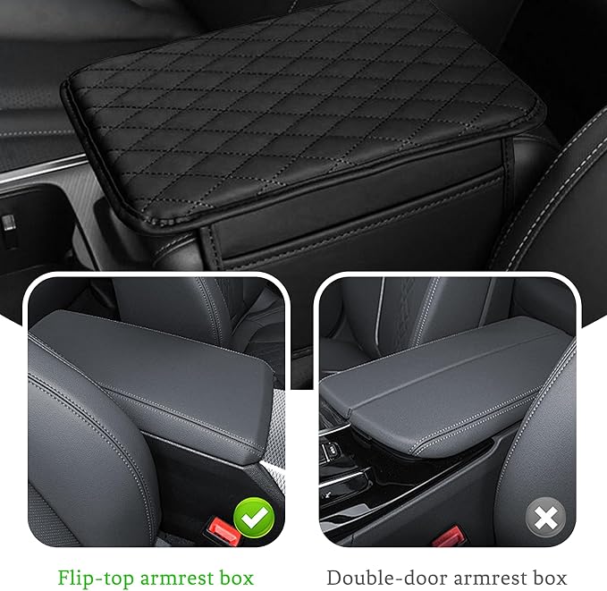 Car Center Console Cover, Universal Center Console Protector Pad with Soft Microfiber Leather & 2 Storage Pockets, Non-Slip Cushion for Car SUV Truck Interior Accessories (Black)