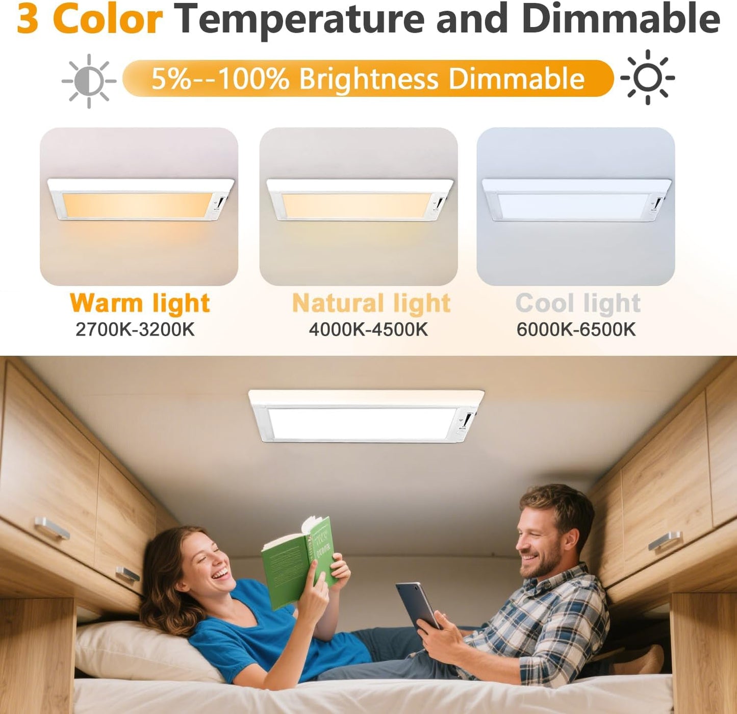 RV Lights Interior,3 Color RV LED Super Bright Fixture,12V RV Ceiling Dome Light with ON/Off Dimmable Switch Energy Saving for RV/Camper/Car/Trailer/Boat