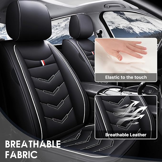 Car Seat Cover 2 Seats for Chevrolet Camaro 2000-2024, Durable Wear Resistant Waterproof Vehicle Cushion Cover, Breathable No Odor Premium Leather Vehicle Seat Covers.(Standard,Black White)