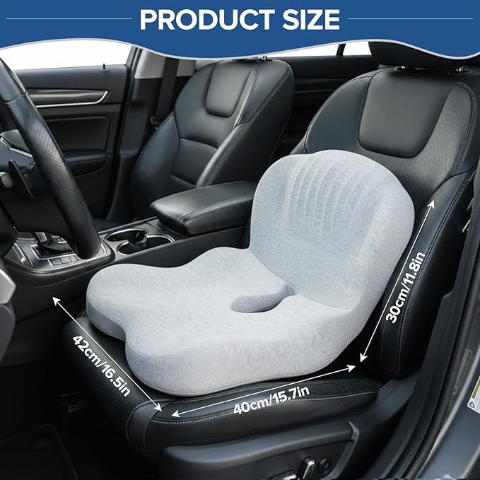 Urban Deco Memory Foam Seat Cushion, Office Chair Seat Cushion with L-Shaped Design, Ergonomic Back and Seat Pad Cushion for Car, Driving, Office, Grey