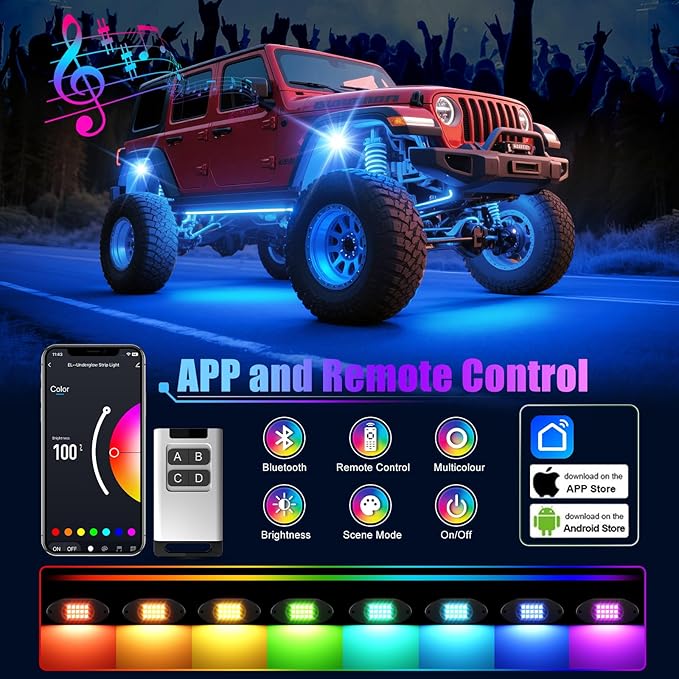 LED Rock Lights for Trucks 12 Pods,RGB Rocklights with App & Remote Control, Underglow Rock Light Kit for Trucks UTV ATV Golf Cart RZR