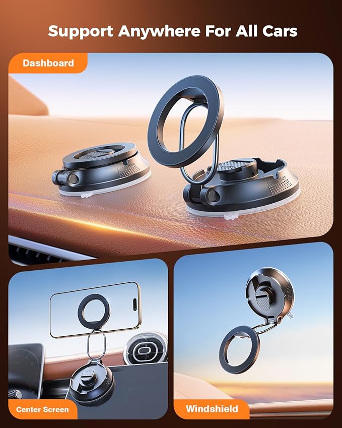 SUPERONE Car Phone Holder for Magsafe [78+LBS Strongest Suction & 2800gf Magnetic] 360° Adjustable Magnetic Car Mount, Foldable Cell Phone Holders for Your Car for iPhone 17 16 15 14 13 12 Series