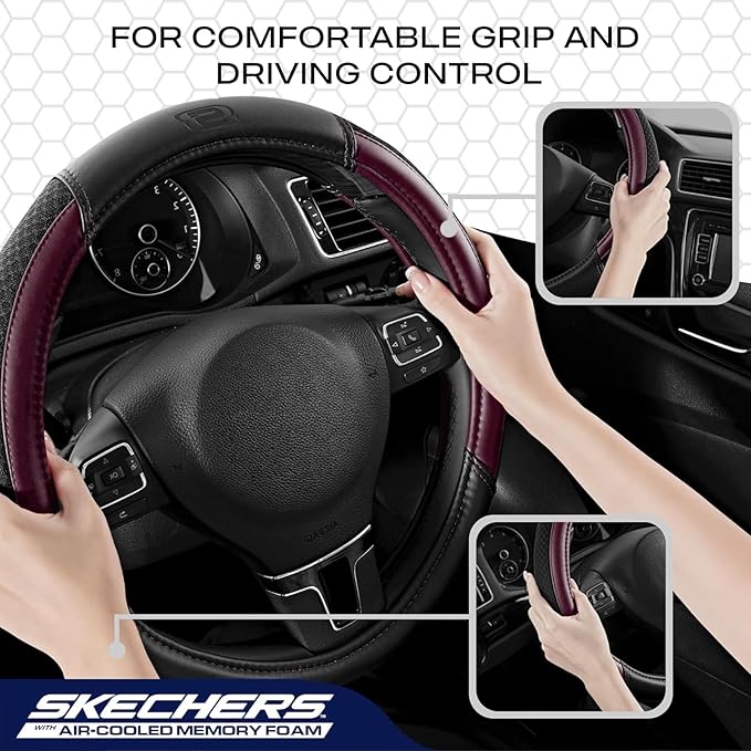 Skechers Air-Cooled Steering Wheel Cover,Leather Car Steering Wheel Cover Universal Fit 14" 1/2-15" Car Wheel Protector for Men Women Fit Suvs,Vans,Sedans,Car,Trucks,Brown