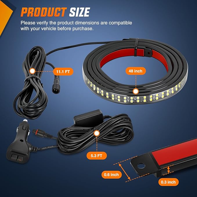 Nilight 48 Inch Truck Tailgate Strobe Light Strip Tail Emergency Bar Rear Window Warning Lamp Ultra-Bright Double Row 288 LED for Pickup Trailers Construction Vehicles Car SUV, Amber