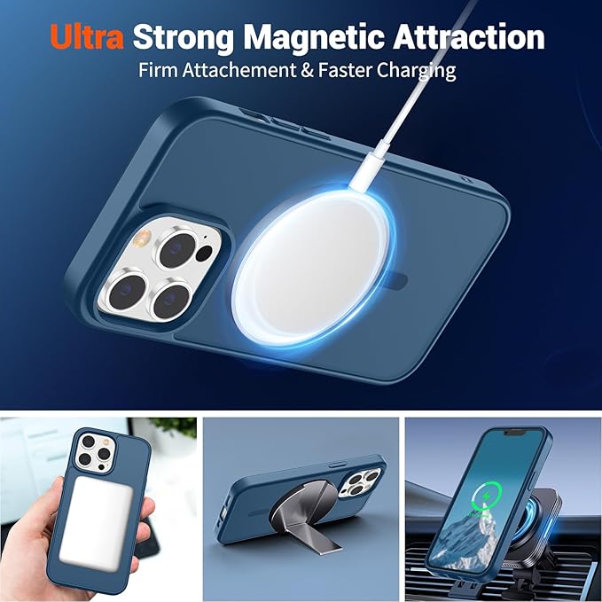 SUPFINE Magnetic for iPhone 13 Pro Case with Screen Protector (Compatible with MagSafe) (Military Grade Drop Protection) Translucent Matte Shockproof with Anti-Fingerprint Phone Case,Deep Blue