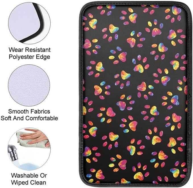 Dreaweet Tie Dye Dog Paw Center Console Cover for SUV Cute Car Accessories for Women Car Armrest Cover Cushion Soft Comfy Car Arm Rest Cover Pad Universal for Most Vehicles
