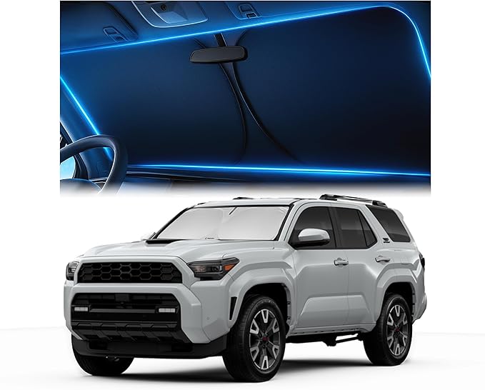 Windshield Sunshade for Toyota 4Runner 2010-2024 2025 2026 - Innovative No-Light-Pass Technology, Mirror Cut-Out, Blocks 99% UV Rays, Fade-Resistant, Easy-Fold 4Runner Windshield Sun Shade