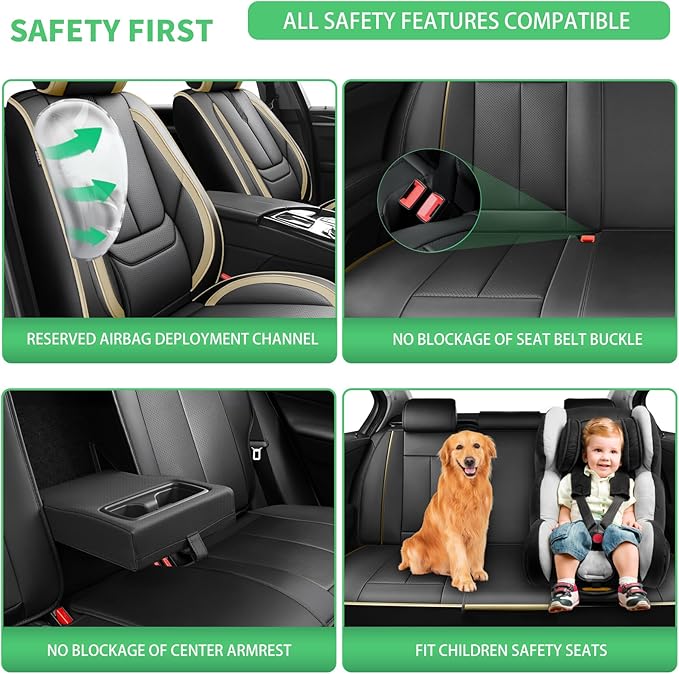 Fit Santa Fe Car Seat Covers for Hyundai Santa Fe 2007-2025 2026 -Upgraded Premium Waterproof & Breathable Leather,Airbag Compatible,All-Weather Seat Cushion Protector,2 Front/Black-Beige