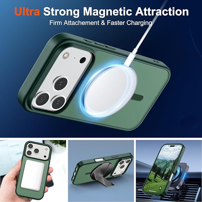 SUPFINE Magnetic for iPhone 17 Pro Max Case (Compatible with MagSafe)(Military Grade Drop Protection) Translucent Matte Shockproof with Anti-Fingerprint Phone Cover,Forest Green