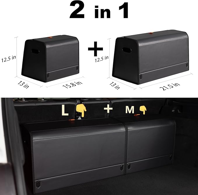 XDV Trunk Organizers, Car Organizers, Storage Solutions, and Car Storage Organizers for SUVs, Sedans, Back Seats, and Luxury Vehicles with Lid, Leather, Small, Large Car shoes box (Plain Black, M&L)
