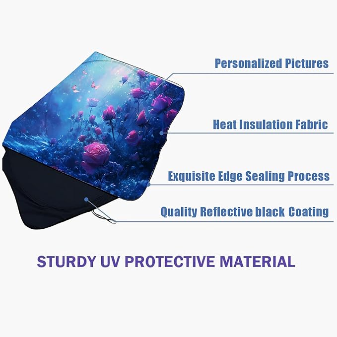 Rose Car Windshield Sun Shade Foldable Sunshade Front Window Cover Sun Visor Protector Accessories (59x27.5 inches)