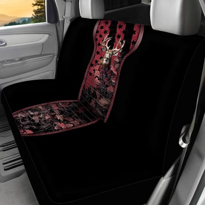 KEIAHUAN Universal Front and Bench Seat Covers American Flag Camo Deer Hunting Car Seat Cover Auto Accessories for Most Sedans,SUVs,Truck,Vans