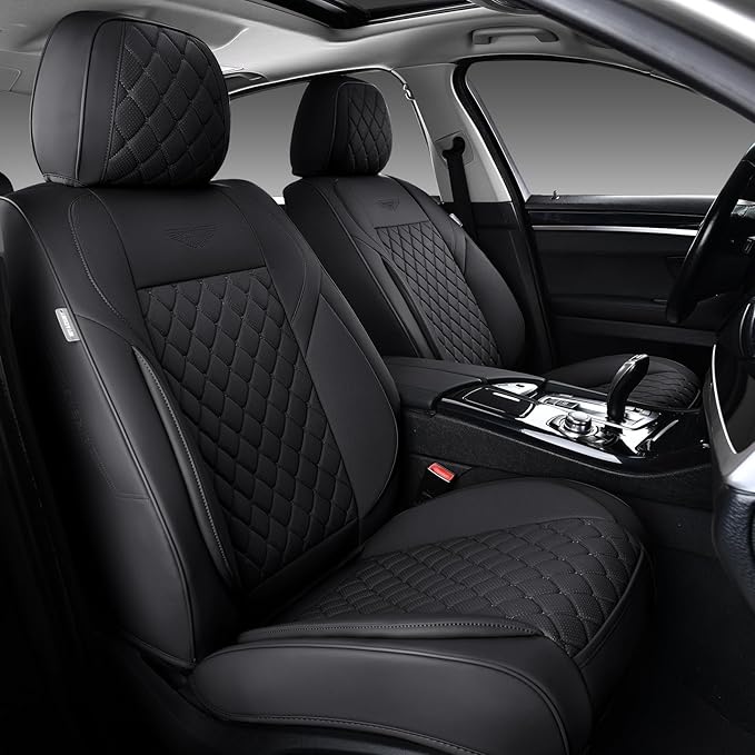 Auto Car Seat Covers Full Set Leather Cushion Protector Breathable Waterproof Seat Cover for Cars Universal Fit (Black, Full Set Without Headrest)