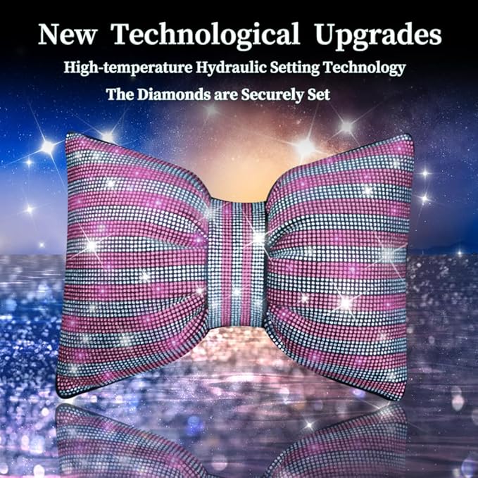 Bling Bling Rhinestones Car Pillow Headrest Auto Seat Headrest Cushion with Bling Rhinestone Automotive Accessories for Women Ladies and Girls Car Seat Pillow for Driver White-Pink 2Pcs