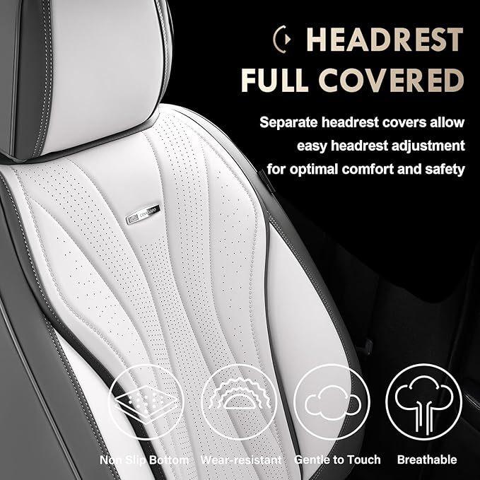 Coverado Front and Back Seat Covers, Waterproof Car Seat Cover, 5 Seat Leather Seat Cover for Cars, Universal Car Seat Protector, Automotive Seat Cover Car Seat Cushion Fit for Most Cars (Gray&White)