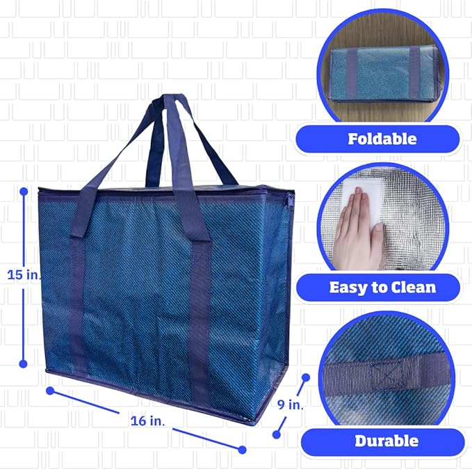 DURASACK Large Insulated Food Delivery Bag – 16"x9"x13" Reusable Thermal Tote for Hot & Cold Transport – Lightweight Grocery, Lunch, and Takeout Carrier – Water-Resistant, Foldable