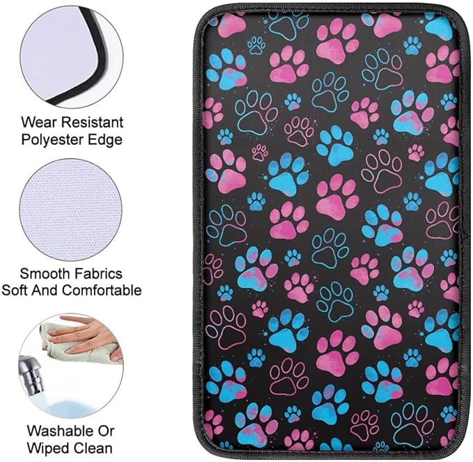 Dreaweet Cute Paw Print Center Console Cover Pad Soft Scratch-Poof Middle Console Covers for SUV Truck Comfort Non Slip Arm Rest for Car Armrest Storage Box Mat