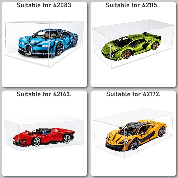 Choowin Acrylic Display Case for Lego Car Display for Lego Porsche 911 McLaren P1 Ferrari SP3 Display Thickened Clear Acrylic Display Cases for Collectibles Assemble Dustproof Display Box(White Base)