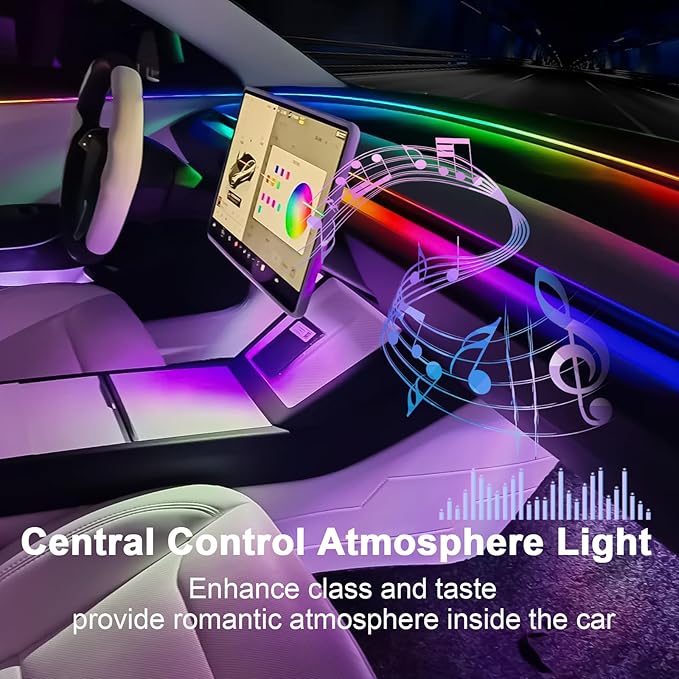 Interior Car LED Strip Lights for Tesla Model 3 Y 2021-2023, Plug-and-Play, 4 Footwell Light Ambient Light with Human Sensor, Center Console Dashboard Inside Car Lighting Decorations