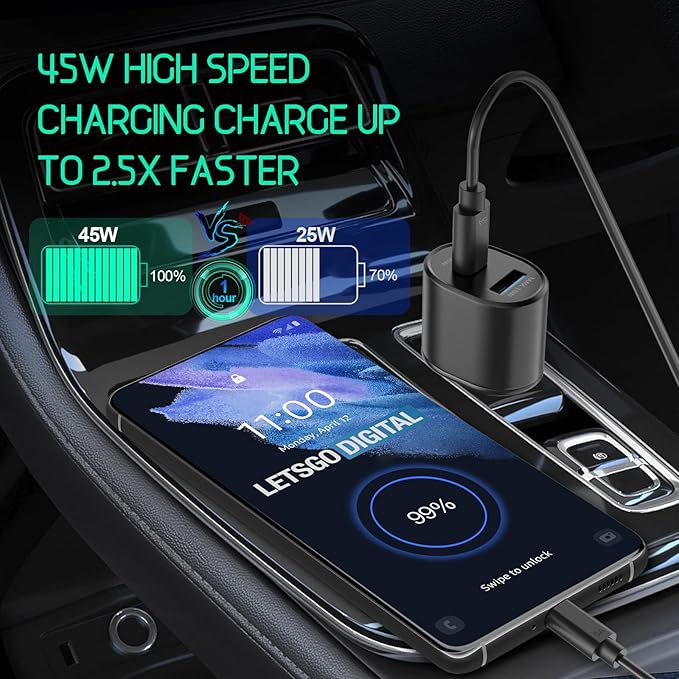 Samsung Super Fast Dual Car Charger (45W+15W) with Super Fast Charging Cable for Samsung Galaxy S26 S25 S24 S22 S21 S20 Ultra Plus Note 10+,Pixel,Note 20,PPS Car Charger