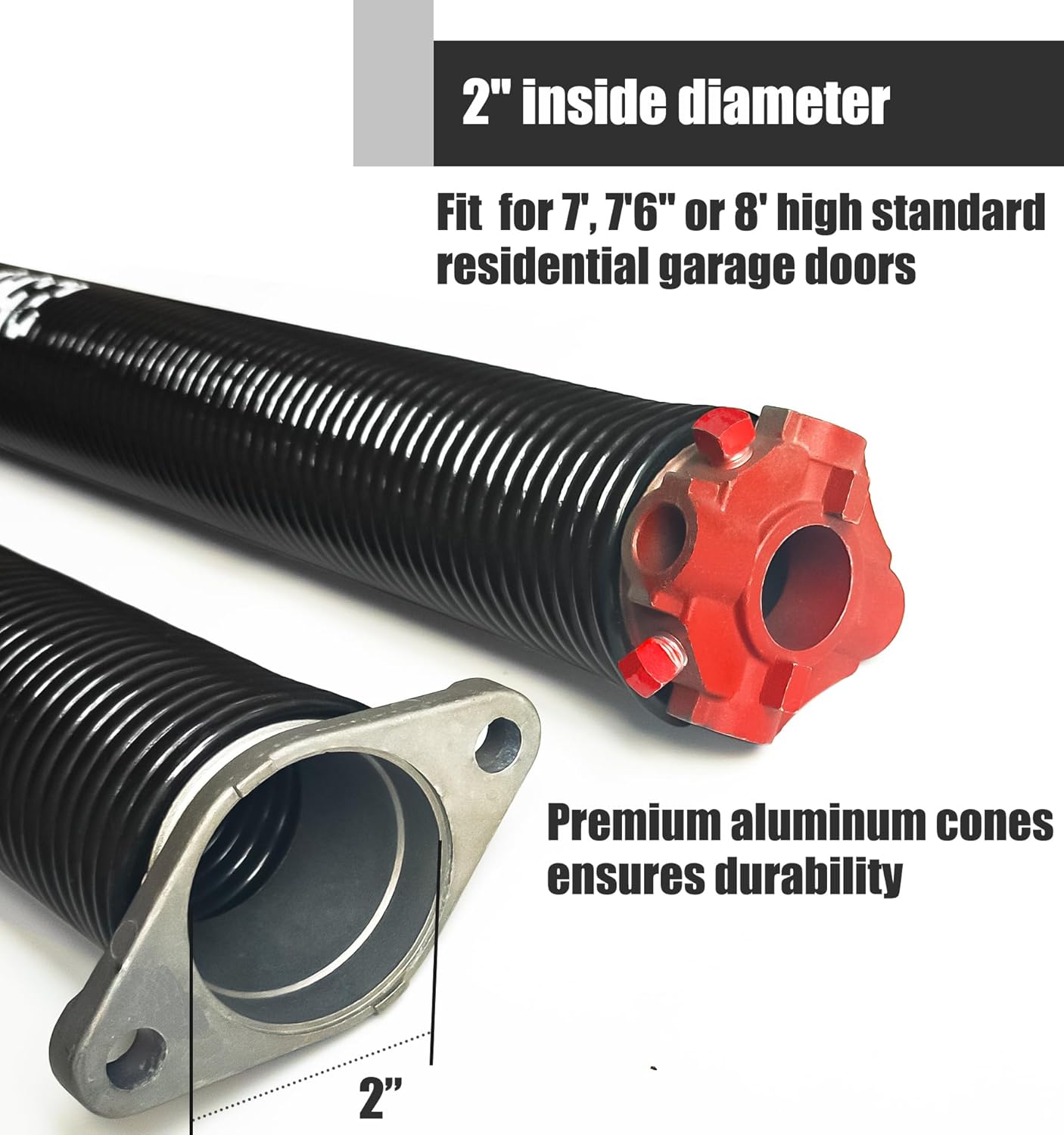 Garage Door Torsion Spring Set, Pair of 2" Electrophoresis Coated Garage Door Spring Replacement with 2 Non-Slip Winding Bars and Bearing, Minimum 16000 Cycles (.234x2x26")