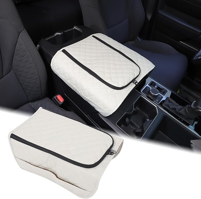 Center Console Armrest Cover Compatible with Toyota Tundra 2022+ Sequoia 2023+ Leather Middle Console Cushion Lid Pad Waterproof Anti-Scratch Armrest Seat Box Cover With Pocket Storage Bag Accessories