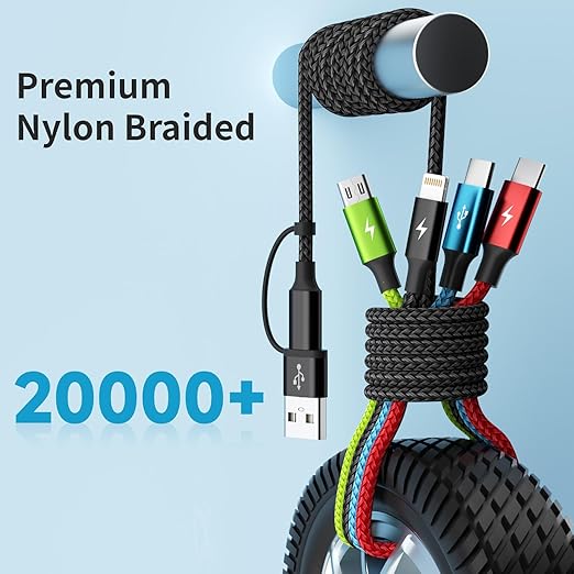 Travel Essentials 4 in 2 Multi Charging Cable [3Pack 5FT], Car Accessories Charging Cable, Chargers for Multiple Devices ith IP/Type C/Type C/Micro, Compatible with Most Phones/Tablets and More