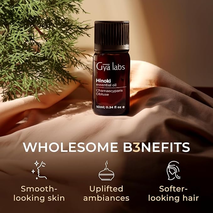 100% Pure Hinoki Essential Oil - 0.34 Fl Oz - Hinoki Oil for Hair, Skin, Diffuser, Aromatherapy & DIY Candle Making Scent