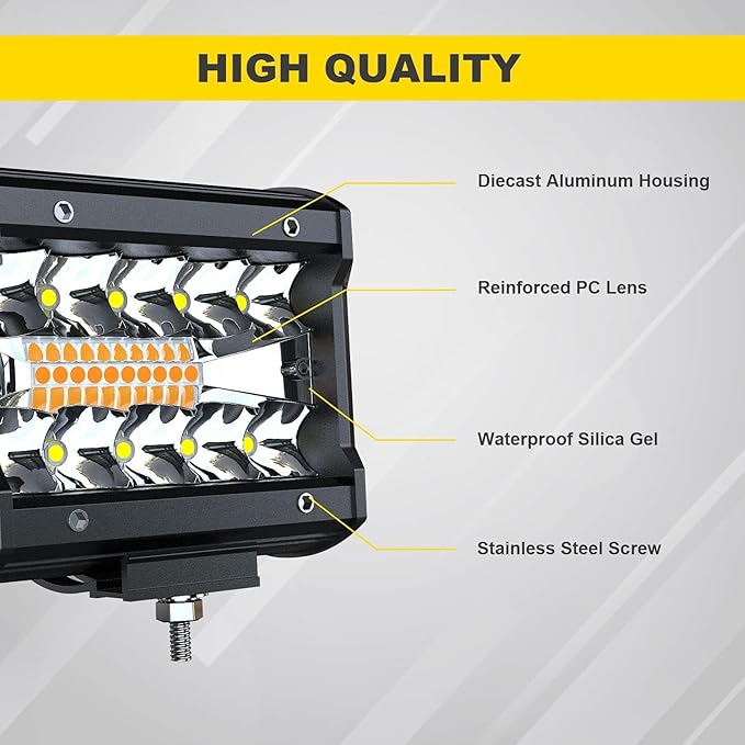 LED Light Bar 4PCS 4'' Inch White/Amber Yellow LED Pods Equivalent to 240-Watt Strobe Light Driving Fog Lights Triple Row Off Road Lights with Six Modes for SUV ATV UTV Trucks Pickup Lamp