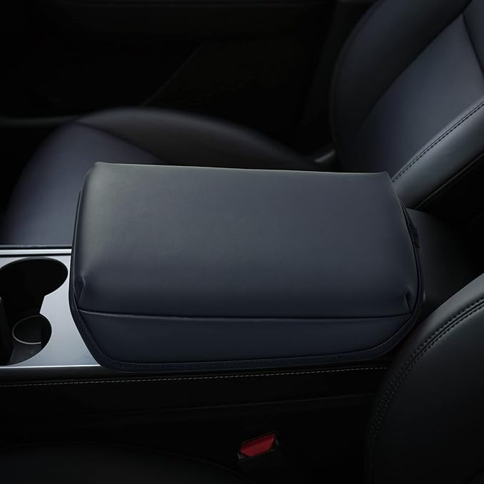 KMMOTORS Model Y, Model 3 Center Console Cover Basic Black, Armrest Cushion, Console Protector, Vegan Leather, Model 3(2020-2024) Accessories, Accessories for Model Y