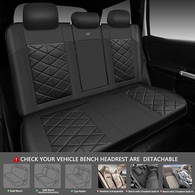 CAR PASS Nappa Leather Back Seat Cover Memory Foam, Luxury Breathable Faux Leather Bench Rear Seat Cover, Thick 3D Foam Zipper Split Backseat Cover Universal Fit for Cars, Trucks, Sedans, SUV, Black