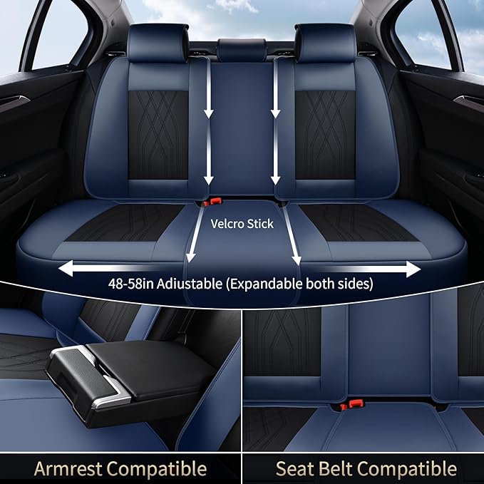 FLORICH Seat Covers Full Set Leather Cars Seat Cover Front and Rear 5 Seats Full Coverage Seat Cushion Protector Waterproof Automotive Interior Cover Universal Fit for Most Cars Trucks SUV, Black&Blue