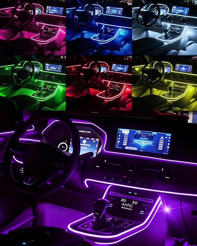 Interior Car LED Strip Lights, 5M 16FT Ambient Lighting Kits, Button Switch & APP Bluetooth Control, Music Sync Fiber Optic Cars Interior Neon Light Strip, USB 5V for Car Inside Decoration