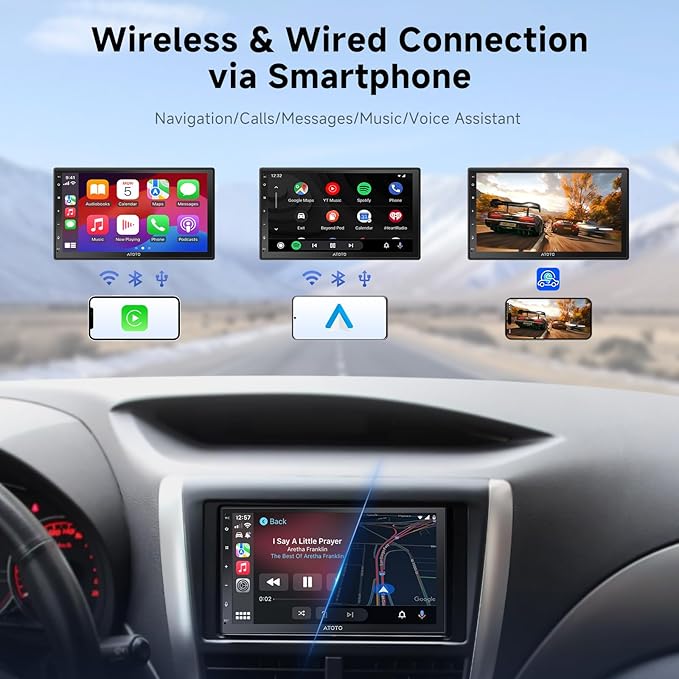 ATOTOZONE A5L 7" Android Double Din Car Stereo with 1080P DVR Dash Cam & Backup Camera, Wireless CarPlay Android Auto, Wi-Fi/USB Tethering, 24EQ, AI Chat, GPS Tracking, LRV, OTA Upgrade