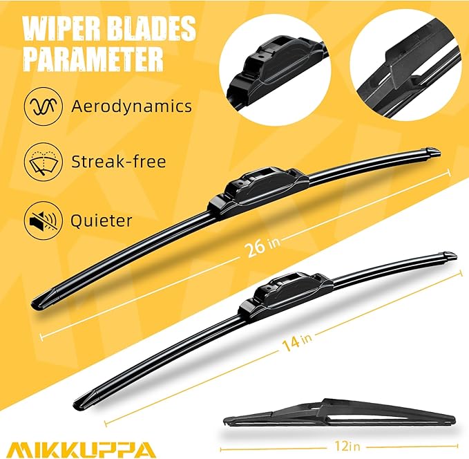 MIKKUPPA 26"+14"+12" Wiper Blades Replacement for 2008-2013 Nissan Rogue, 2014-2015 Rogue Select Windshield Wiper, Durable Stable Quiet Original Equipment All Season Wiper Blades Set (Pack of 3)