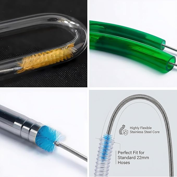 67" Flexible Drain Brush Set, Double Ended Long Hose Pipe Cleaner with 2 Pcs 8.2" Straw Cleaning Brushes, Nylon Tube Cleaner Tool for Refrigerator Defrost, Aquarium Filter, Sink Drain