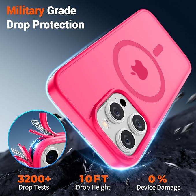 SUPFINE Magnetic for iPhone 15 Pro Max Case (Compatible with MagSafe) (Military Grade Drop Protection) Slim Translucent Matte Shockproof with Anti-Fingerprint Phone Case,Hot Pink