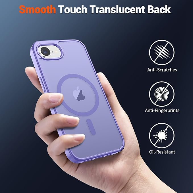 SUPFINE Magnetic for iPhone 17e Case/iPhone 16e Case (Compatible with MagSafe) (Military Grade Drop Protection) Slim Translucent Matte Shockproof with Anti-Fingerprint Phone Case,Purple